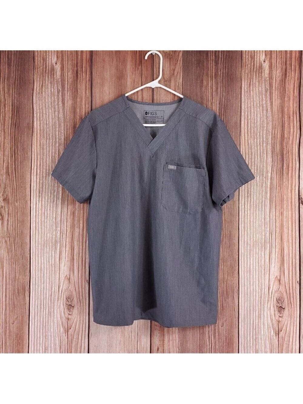 Figs Mens Size Medium Leon Two Pocket Scrub Top Gray V-Neck Shirt FM1500 PO 1801